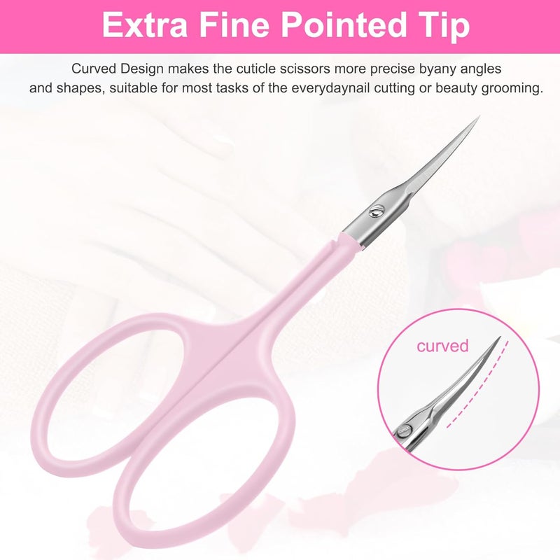 CGBE Manicure Scissors, Extra Fine Eyebrow Scissors for Grooming, Curved Blade Nail Scissors Precise Pointed Tip Grooming Kit for Eyebrow, Eyelash, Trim Nail and Dry Skin, Pink - Image 2